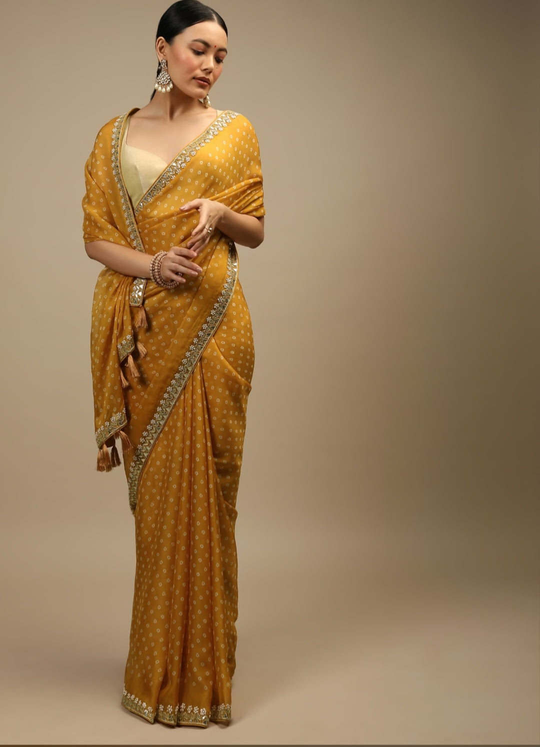 Dhiyona GR Women's Jully Mustard Chinnon Silk Saree