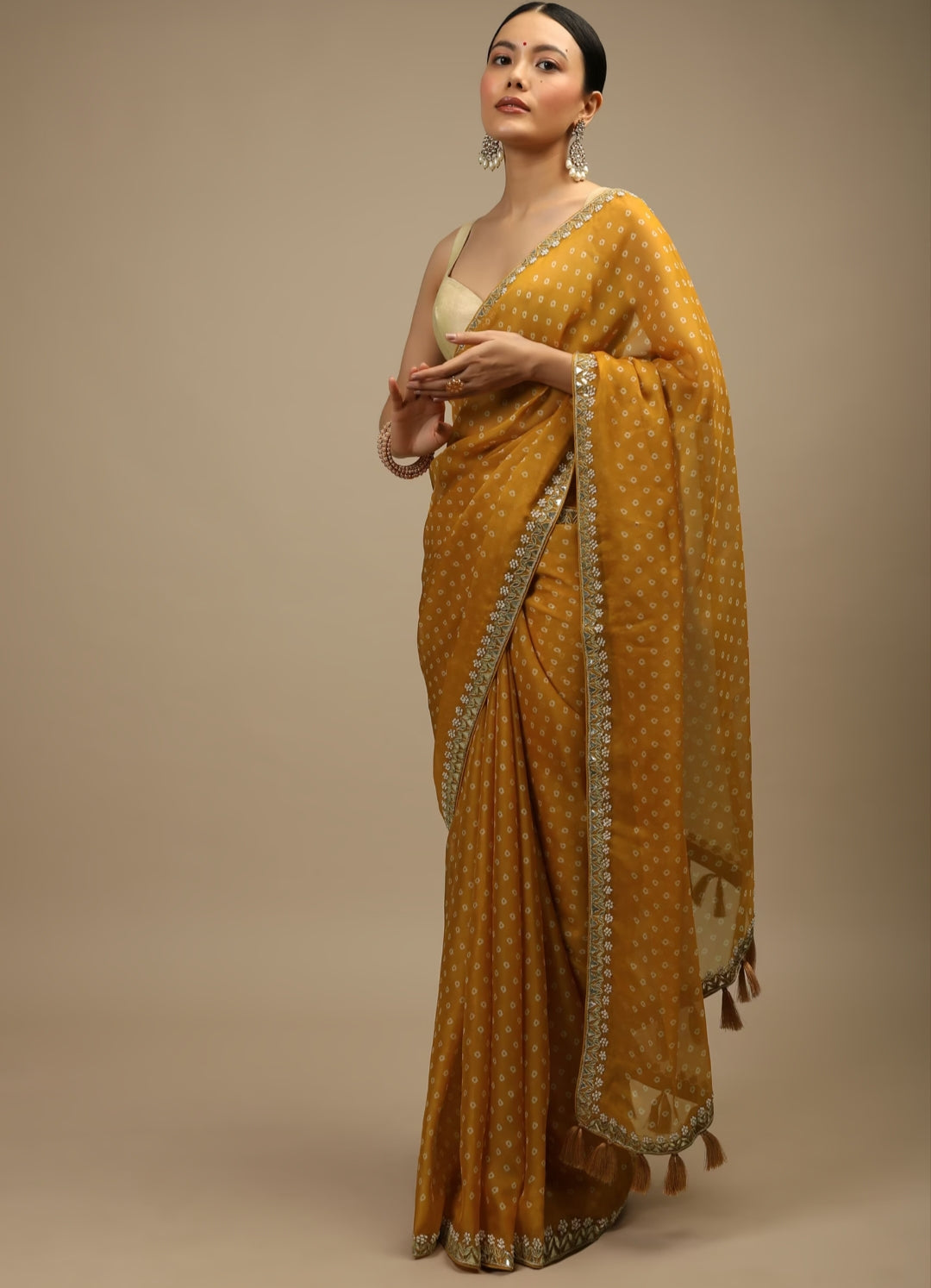 Dhiyona GR Women's Jully Mustard Chinnon Silk Saree