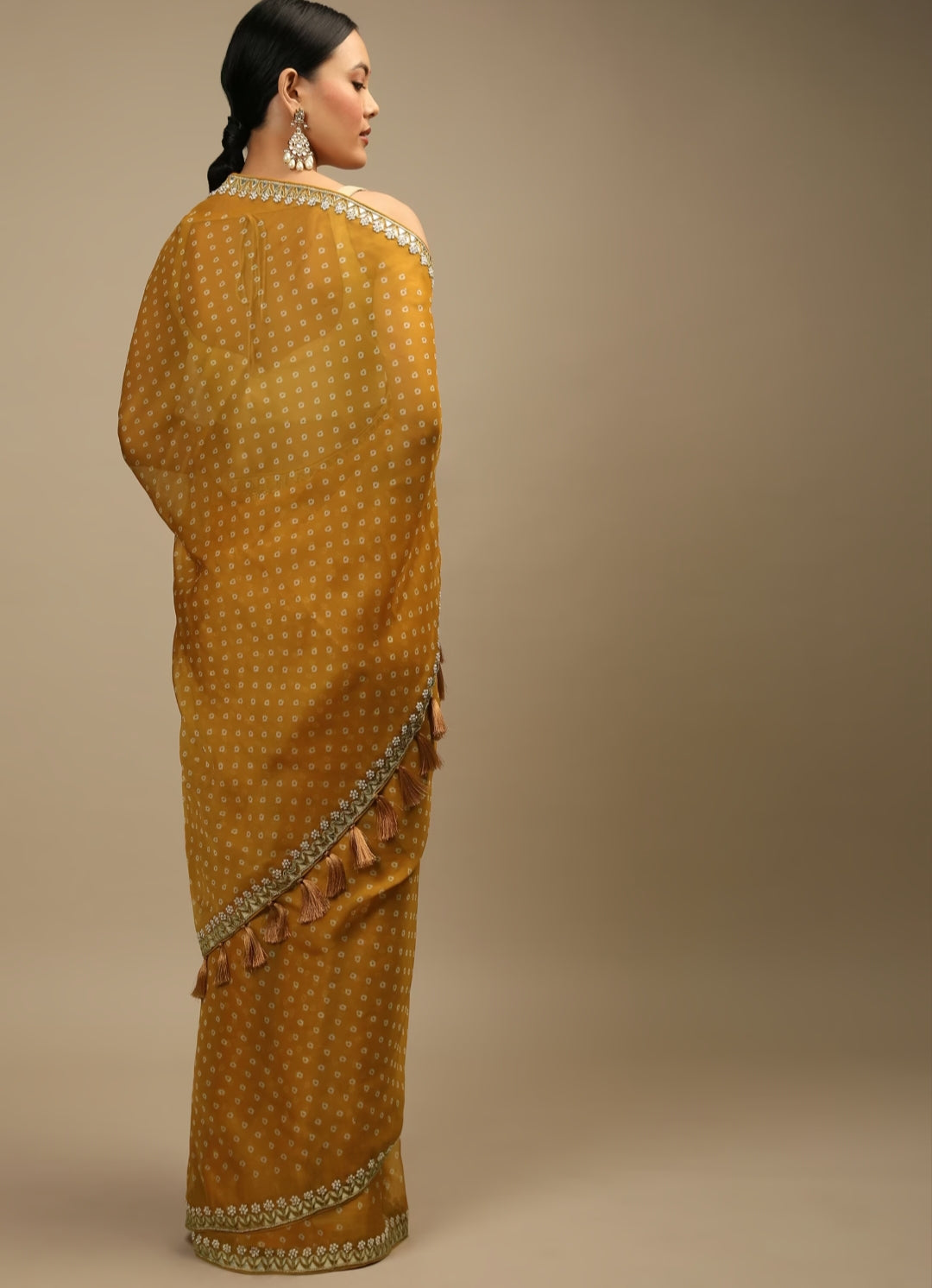 Dhiyona GR Women's Jully Mustard Chinnon Silk Saree