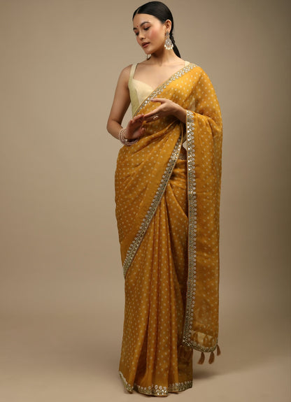 Dhiyona GR Women's Jully Mustard Chinnon Silk Saree