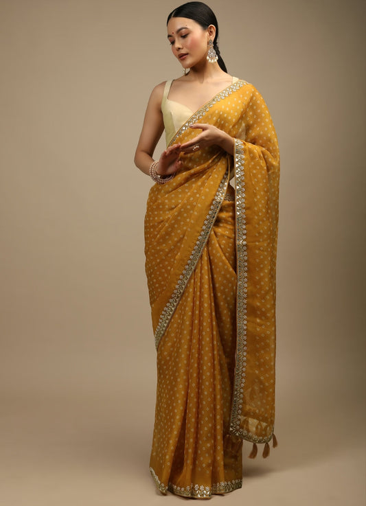Dhiyona GR Women's Jully Mustard Chinnon Silk Saree