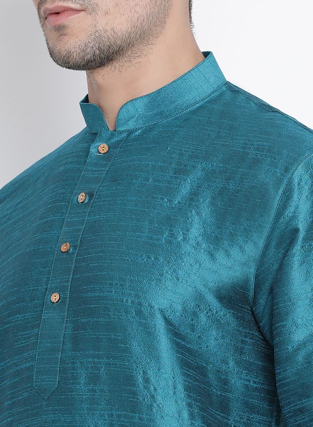 Men's Dark Green Silk Blend Pathani Kurta and Dhoti Set