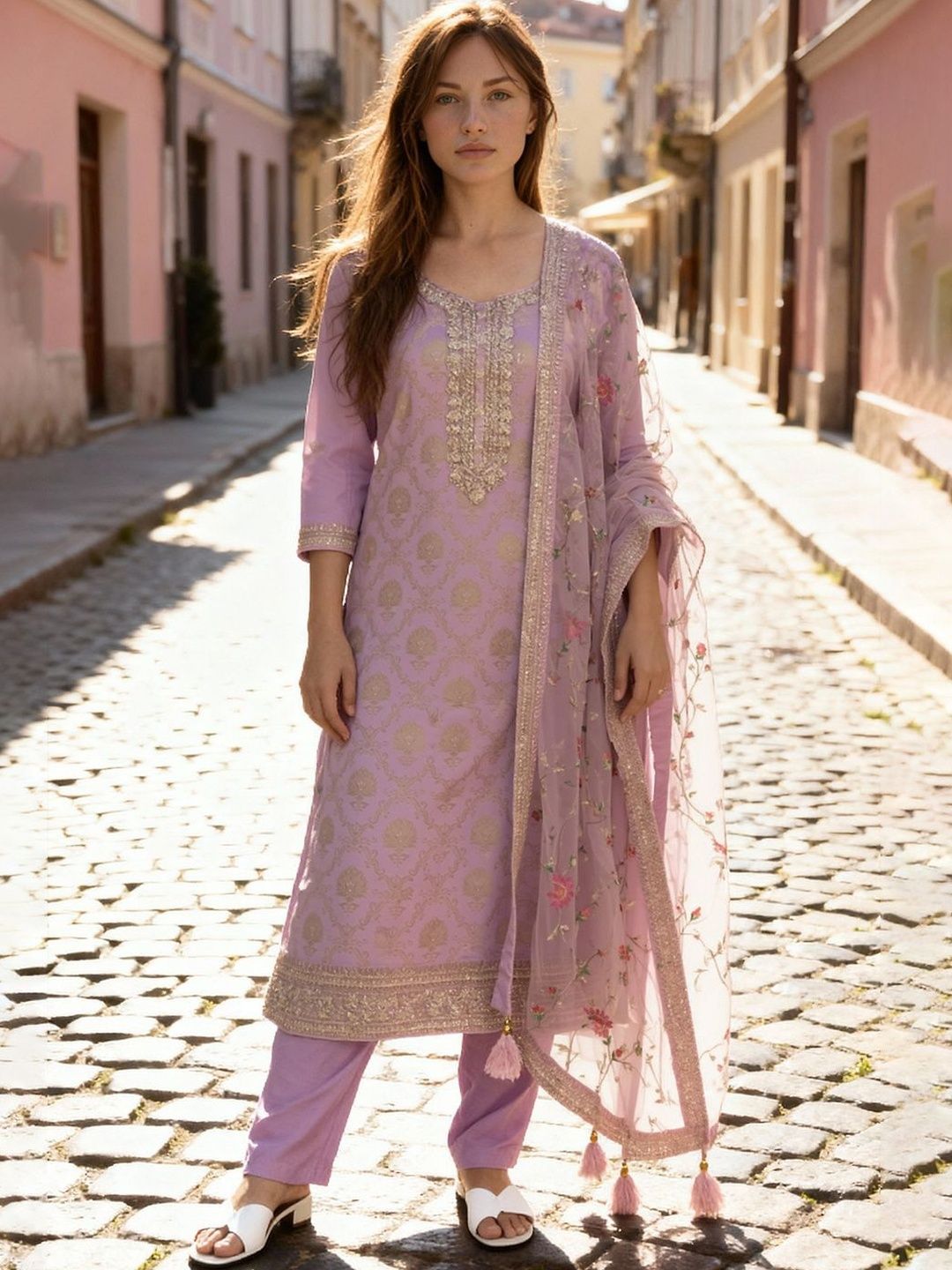 Women Regular Kurta with Trousers & With Dupatta