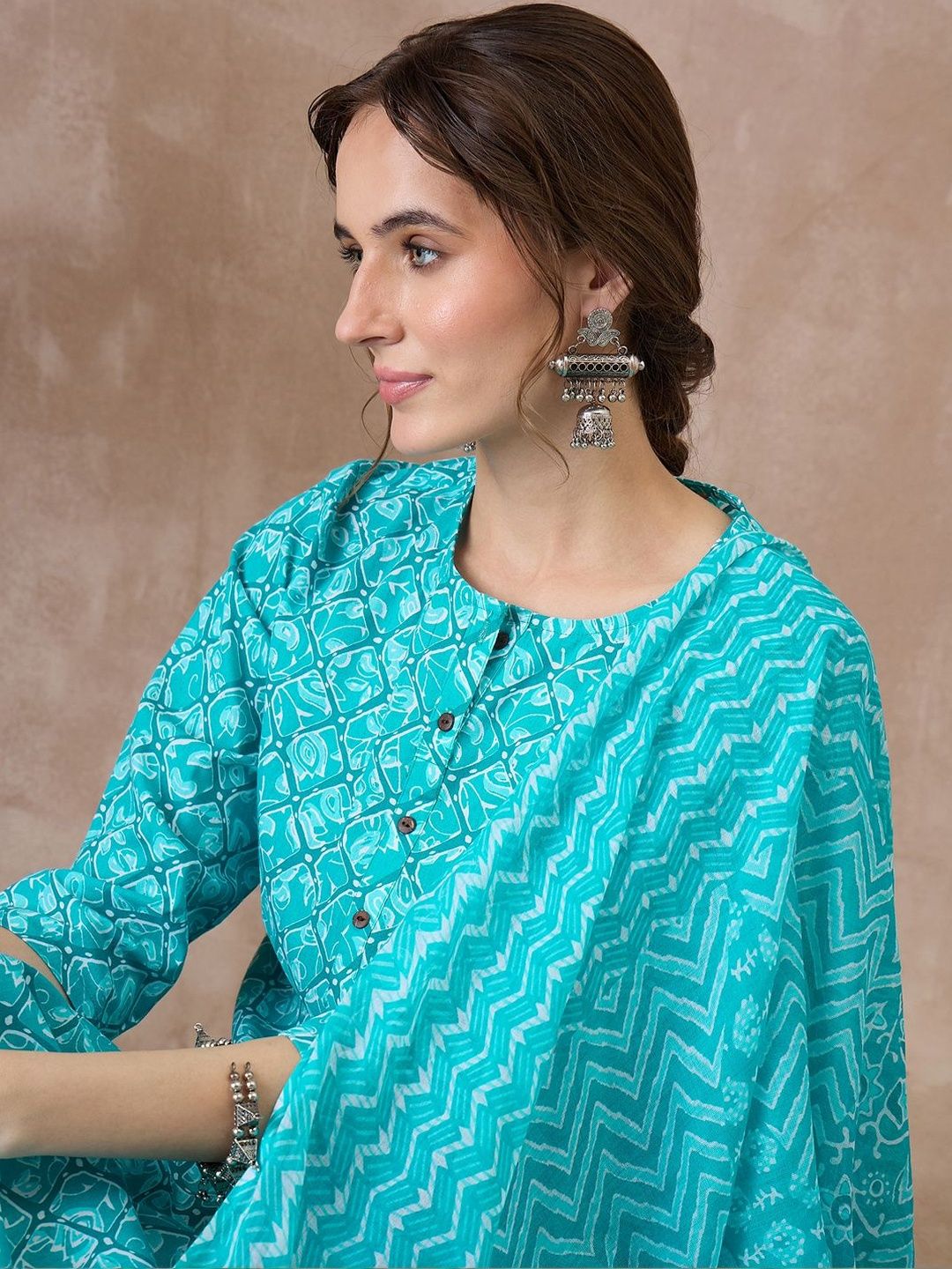 Women Printed Regular Pure Cotton Kurta with Trousers & With Dupatta