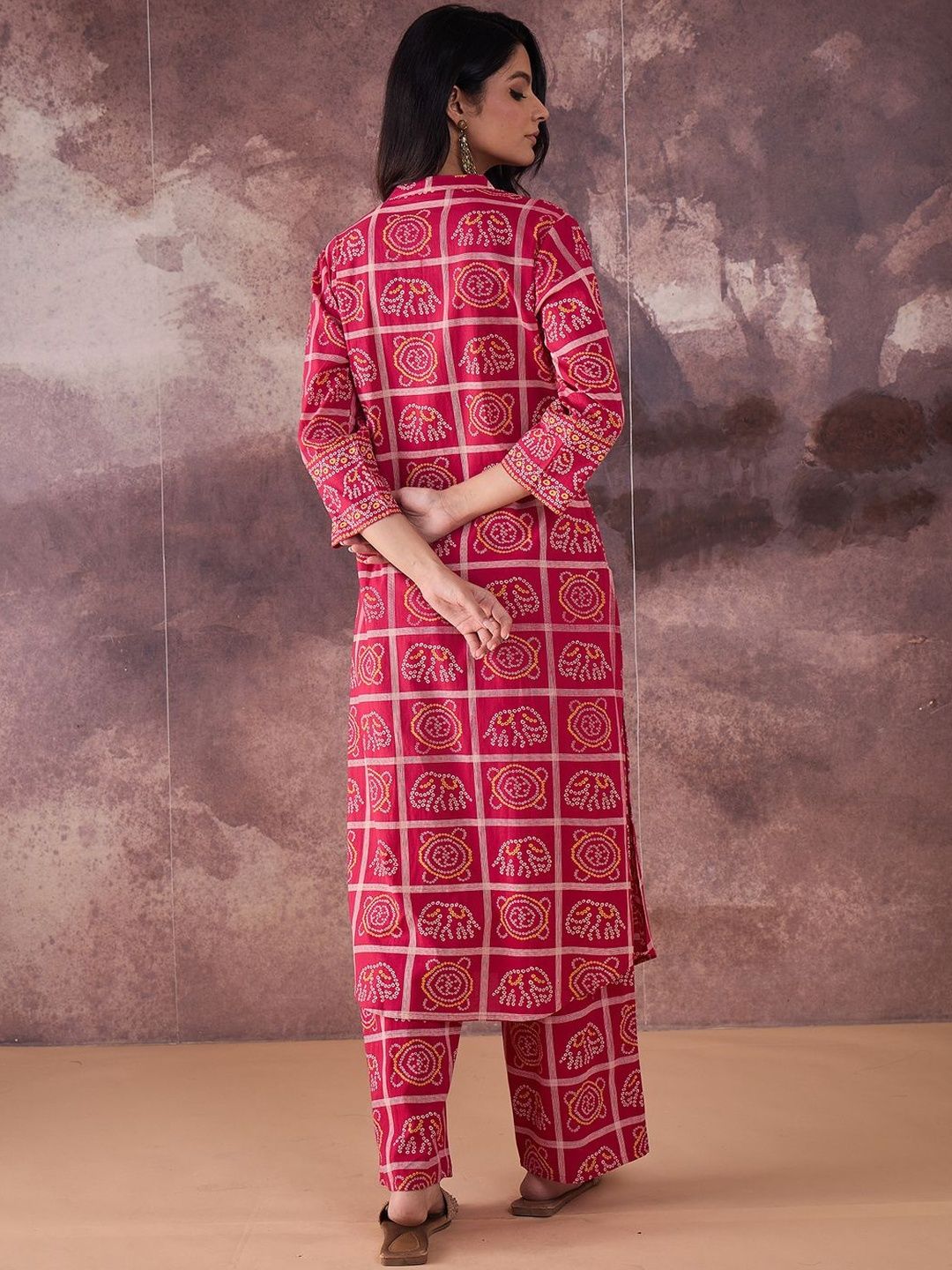 Dhiyona IE Printed Mandarin Collar Pure Cotton Tunic With Trousers