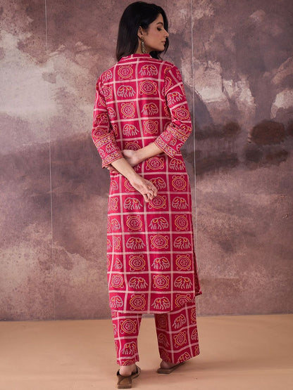 Dhiyona IE Printed Mandarin Collar Pure Cotton Tunic With Trousers