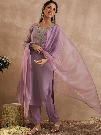 Women Ethnic Motifs Embroidered Regular Liva Kurta with Trousers & Dupatta