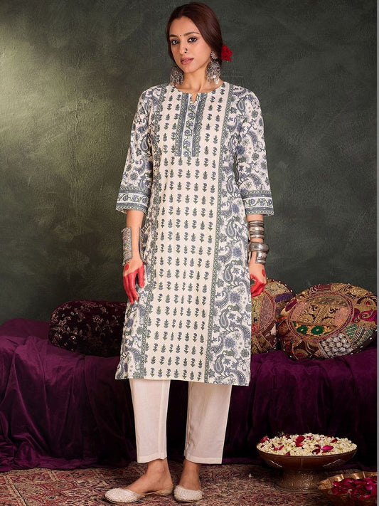 Women Ethnic Motifs Printed Regular Pure Cotton Kurta with Trousers & With Dupatta