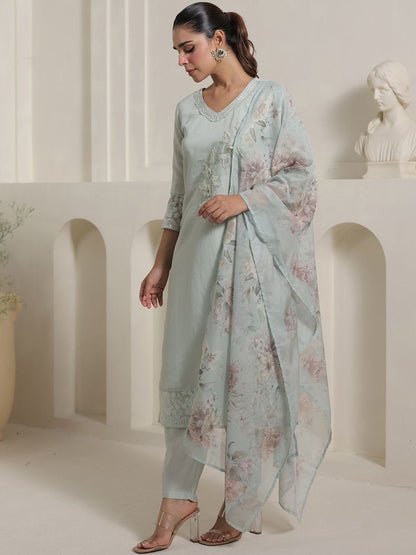 Women Floral Embroidered Beads and Stones Kurta with Trousers & Dupatta