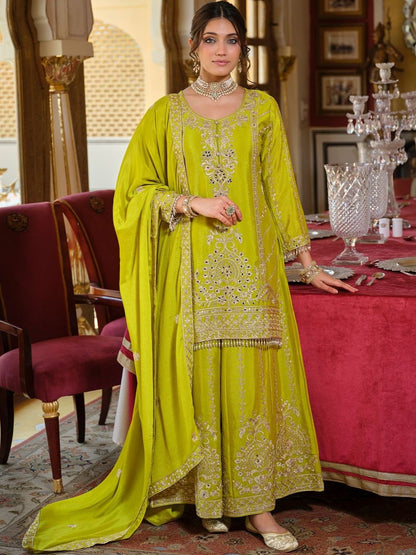 Women Ethnic Motifs Embroidered Regular Mirror Work Kurta with Palazzos & Dupatta