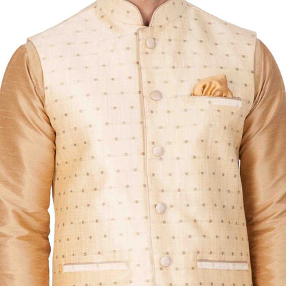Men's Gold Silk Blend Straight Jacket  Kurta and Pyjama Set