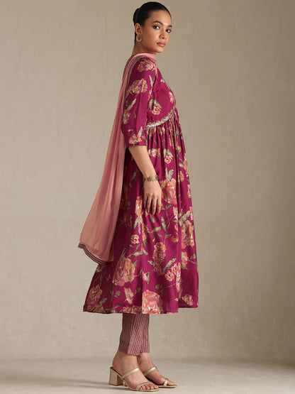 Dhiyona SO Women's Women Printed Sequinned Detail Kurta with Trousers & With Dupatta