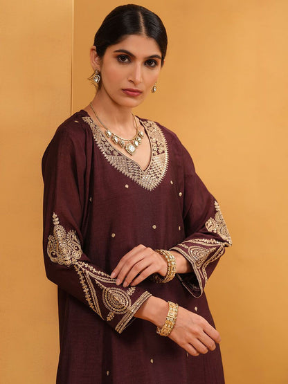 Dhiyona IS Women's Floral Embroidered Thread Work Anarkali Kurta With Trousers & Dupatta