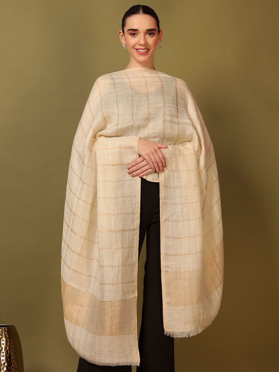 Dhiyona PA Striped Woven Design Woolen Reversible Shawl