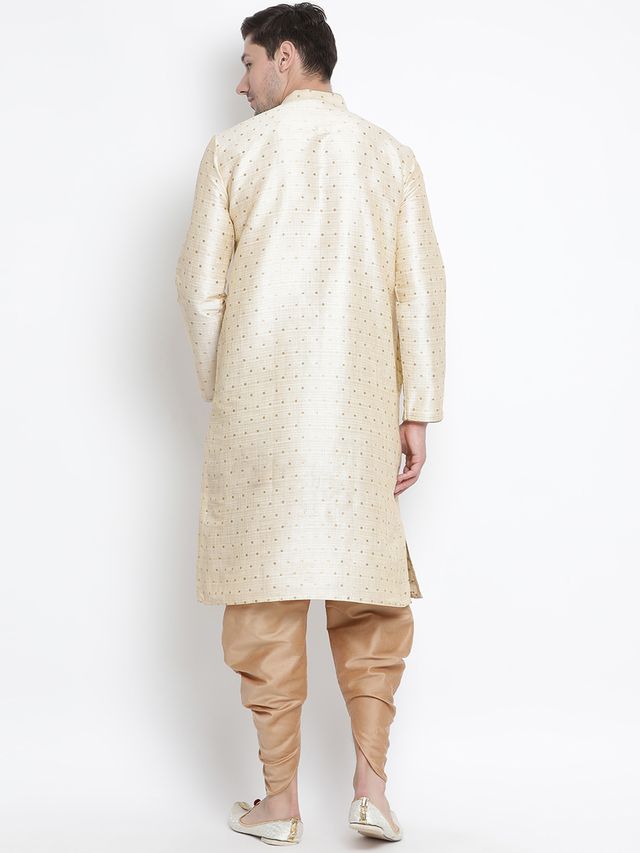 Men's Gold Silk Blend Straight Kurta and Dhoti Set