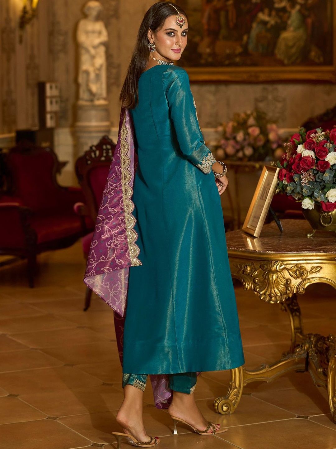 Women Ethnic Motifs Embroidered Regular A-Line Kurta with Trousers & Dupatta