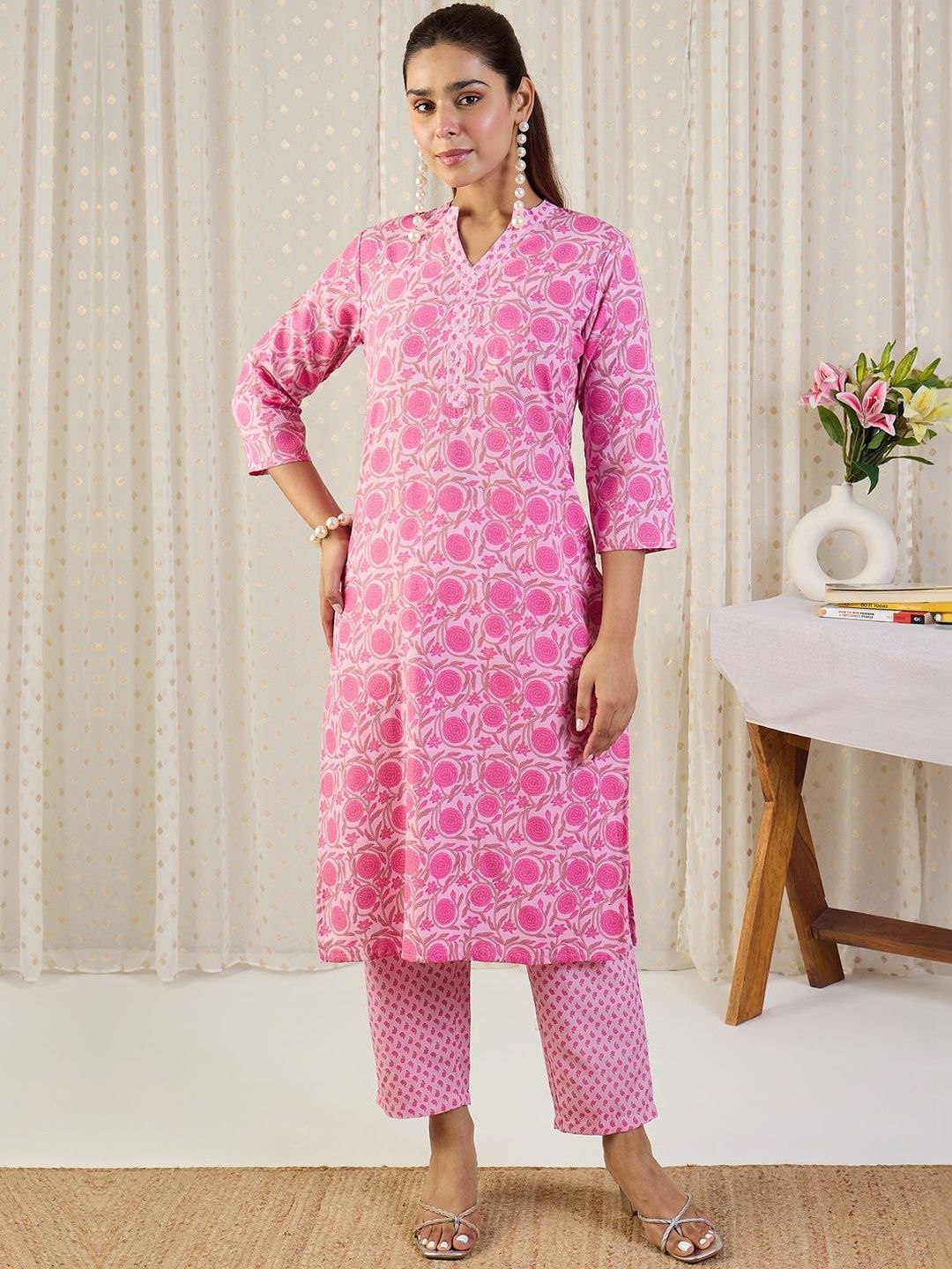 Women Floral Printed Regular Pure Cotton Kurta with Trousers & With Dupatta