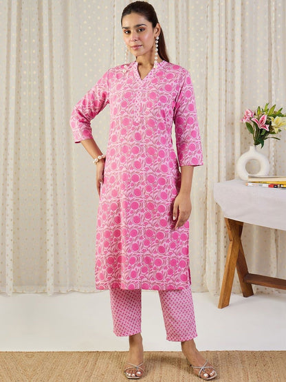 Women Floral Printed Regular Pure Cotton Kurta with Trousers & With Dupatta