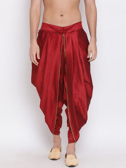 Men's Maroon Silk Blend Regular Dhoti