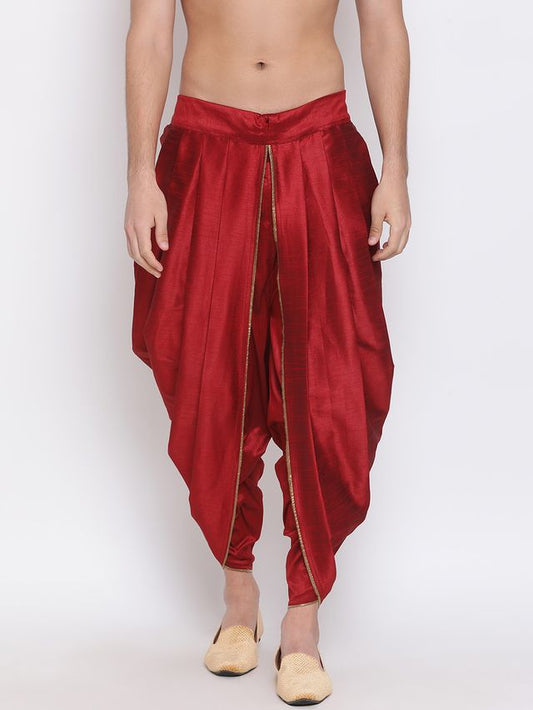 Men's Maroon Silk Blend Regular Dhoti