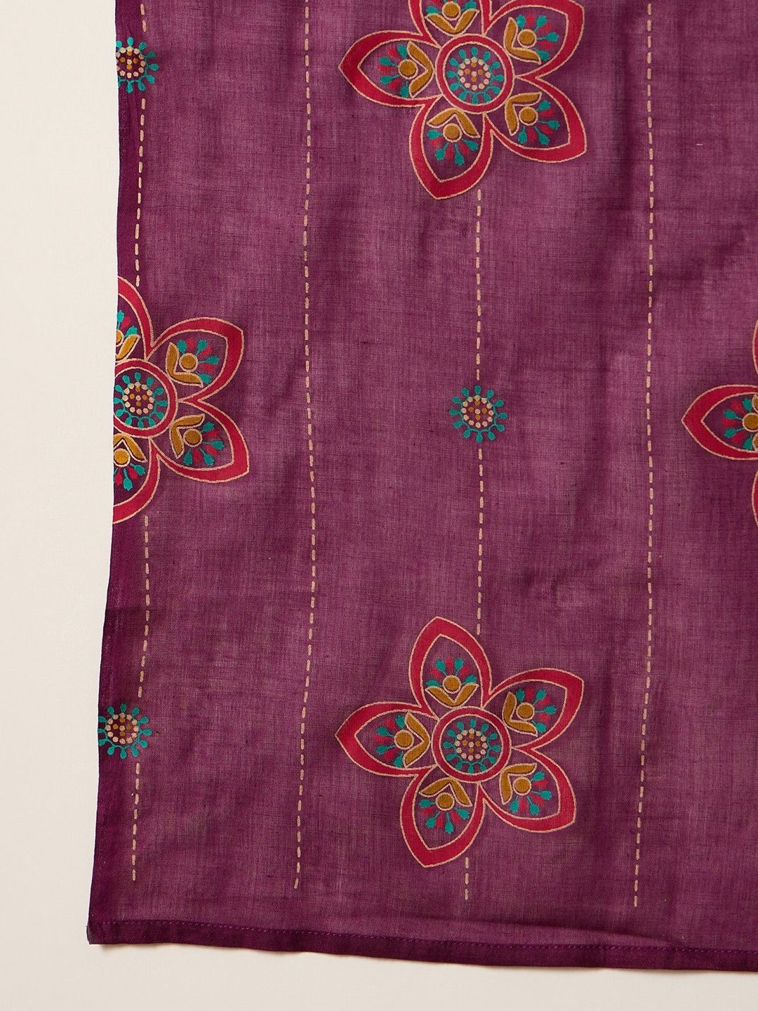 Women Floral Printed Regular Thread Work Pure Cotton Kurta with Trousers & With Dupatta