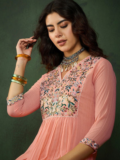 Dhiyona SN Women's V-Neck Embroidered Kurta Sets