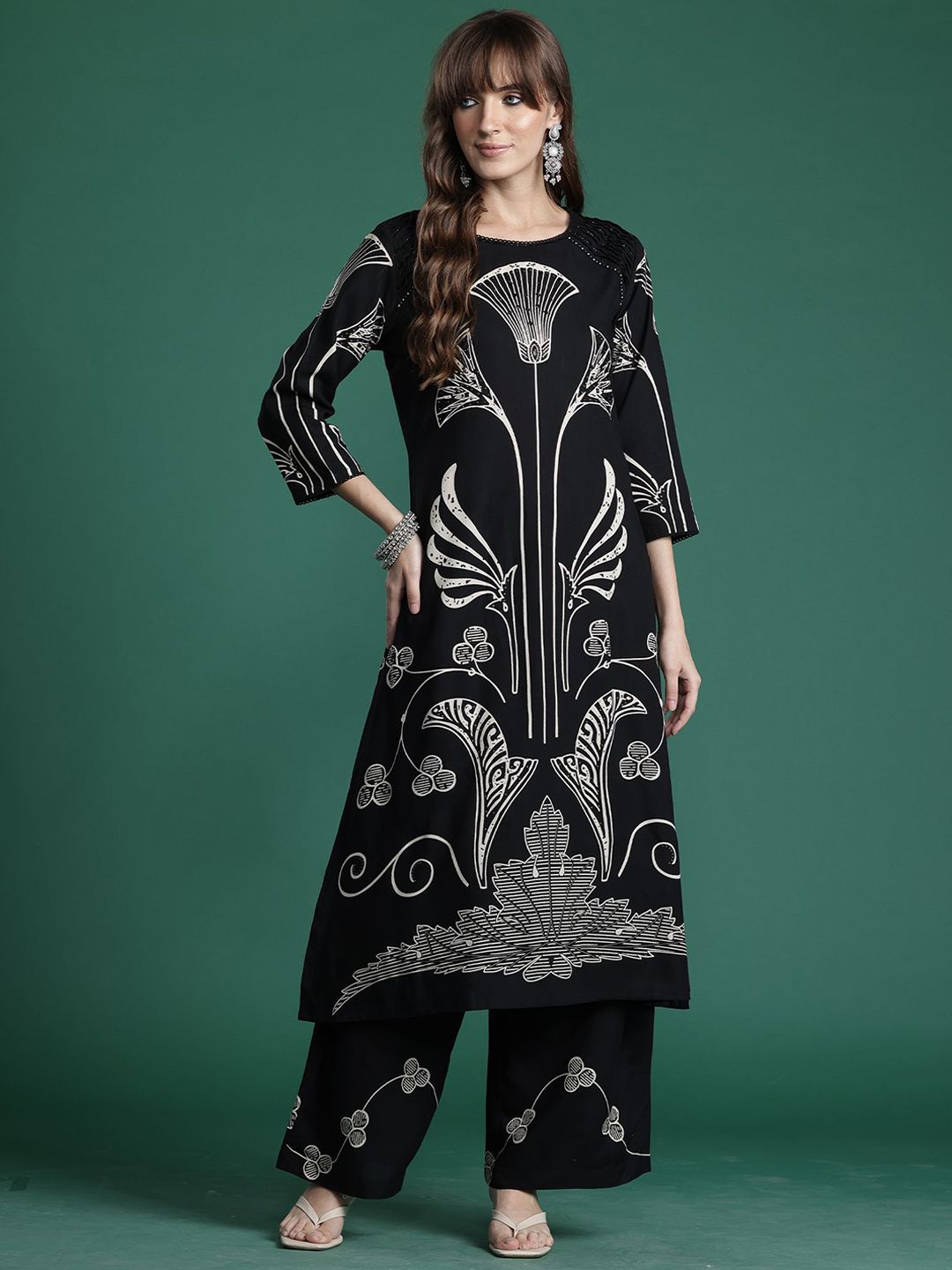 Dhiyona IE Printed Straight Tunic With Trousers Co-Ords