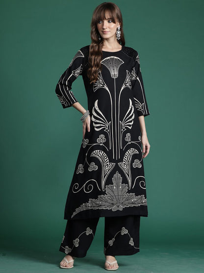 Dhiyona IE Printed Straight Tunic With Trousers Co-Ords