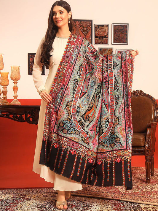 Dhiyona PA Rangrez Pure Wool Kalamkari Paisley Embroidered Shawl