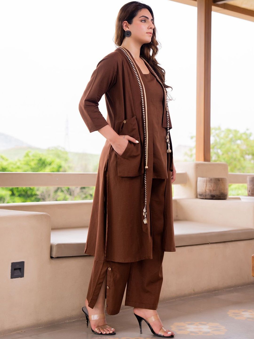 Women Pure Cotton Straight Kurta & Palazzos With Jacket