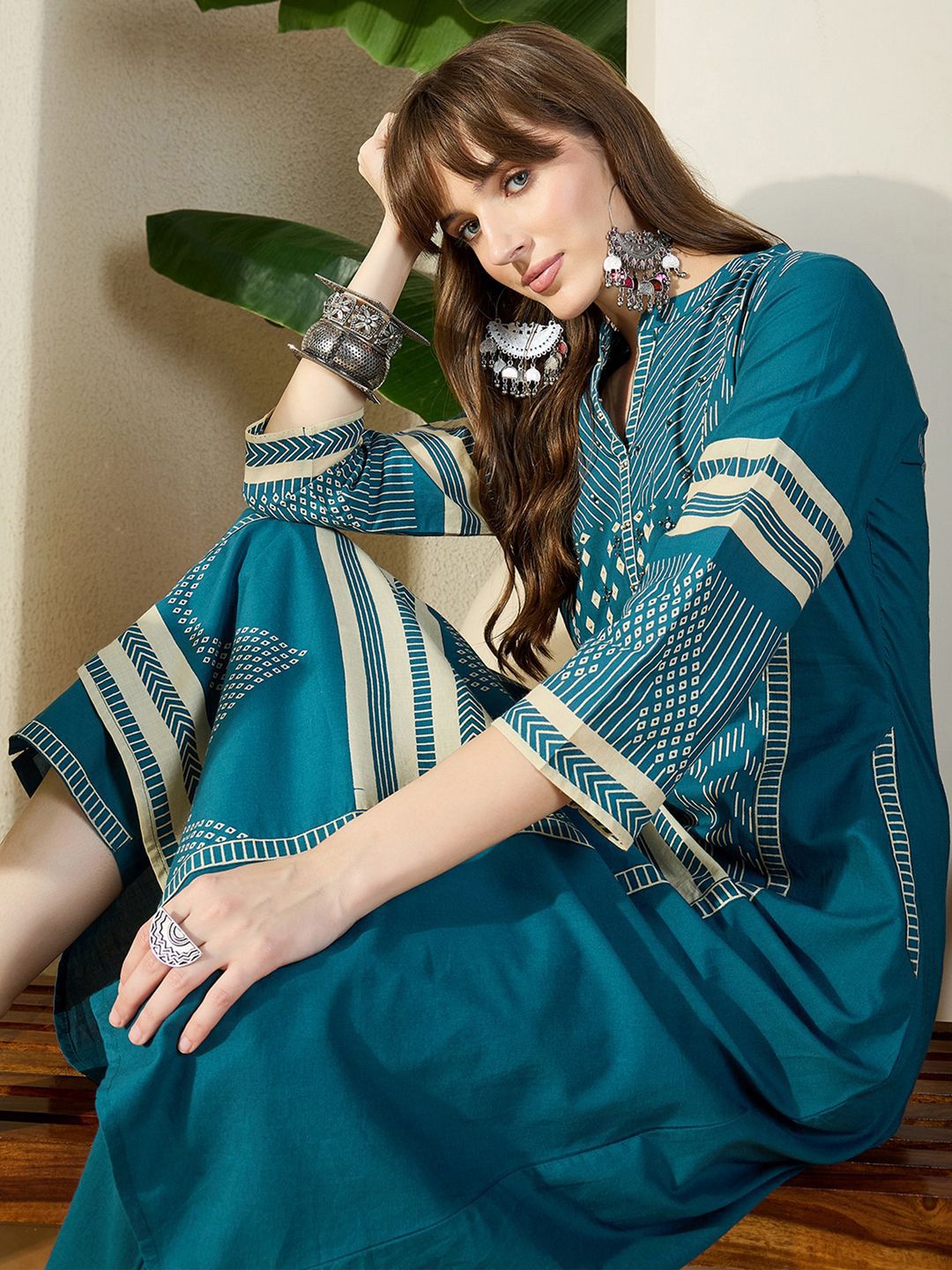 Dhiyona IE Geometric Printed Pure Cotton Top With Trousers Co-Ords