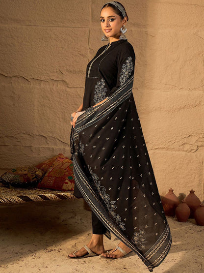 Women Ethnic Motifs Embroidered Pure Cotton A-Line Kurta with Trouser & Dupatta