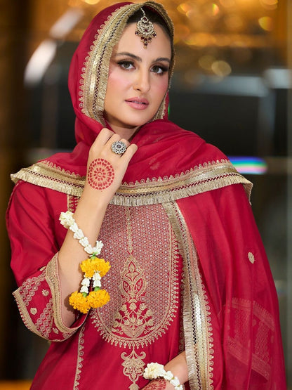 Women Ethnic Motifs Embroidered Zari A-Line Kurta with Trousers & Dupatta