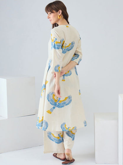 Women Ethnic Motifs Printed Regular Thread Work Pure Cotton Kurta with Palazzos