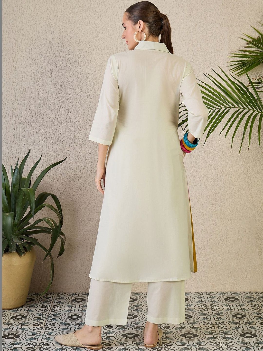 Women Colourblocked Regular Pure Cotton Kurta with Trousers