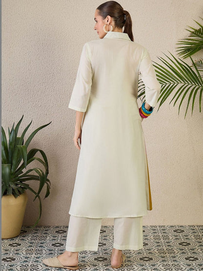 Women Colourblocked Regular Pure Cotton Kurta with Trousers