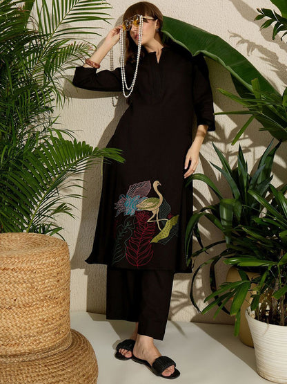 Adults-Women Woven Design Embroidered A-Line Kurta with Palazzos