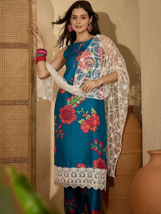 Dhiyona SN Women's Floral Printed Straight Kurta & Palazzo With Dupatta