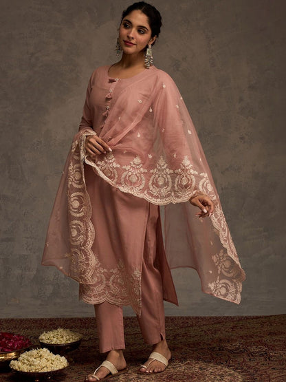 Women Ethnic Motifs Embroidered Regular Thread Work Pure Cotton Kurta with Trousers & With Dupatta