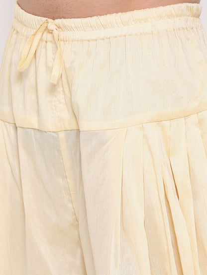 Men's Cream Silk Blend Straight Dhoti