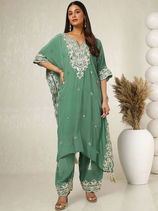 Dhiyona SO Women's Women Floral Embroidered Regular Beads and Stones Kurta with Palazzos