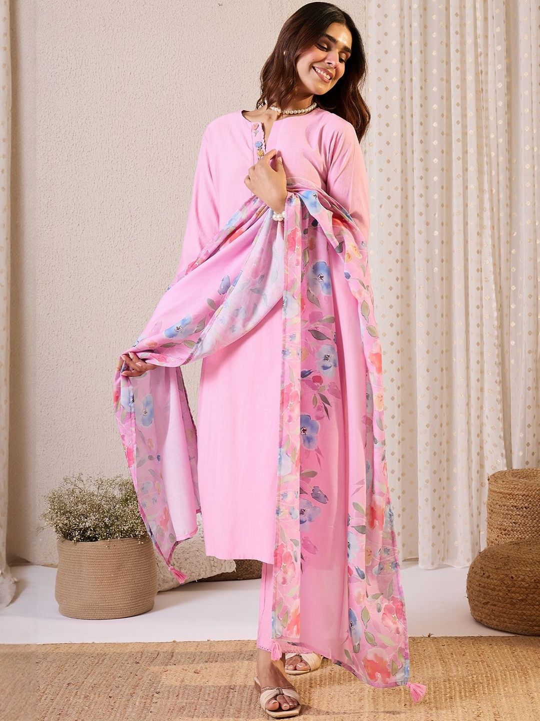 Women Floral Embroidered Kurta with Trousers & Dupatta