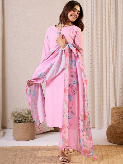 Women Floral Embroidered Kurta with Trousers & Dupatta