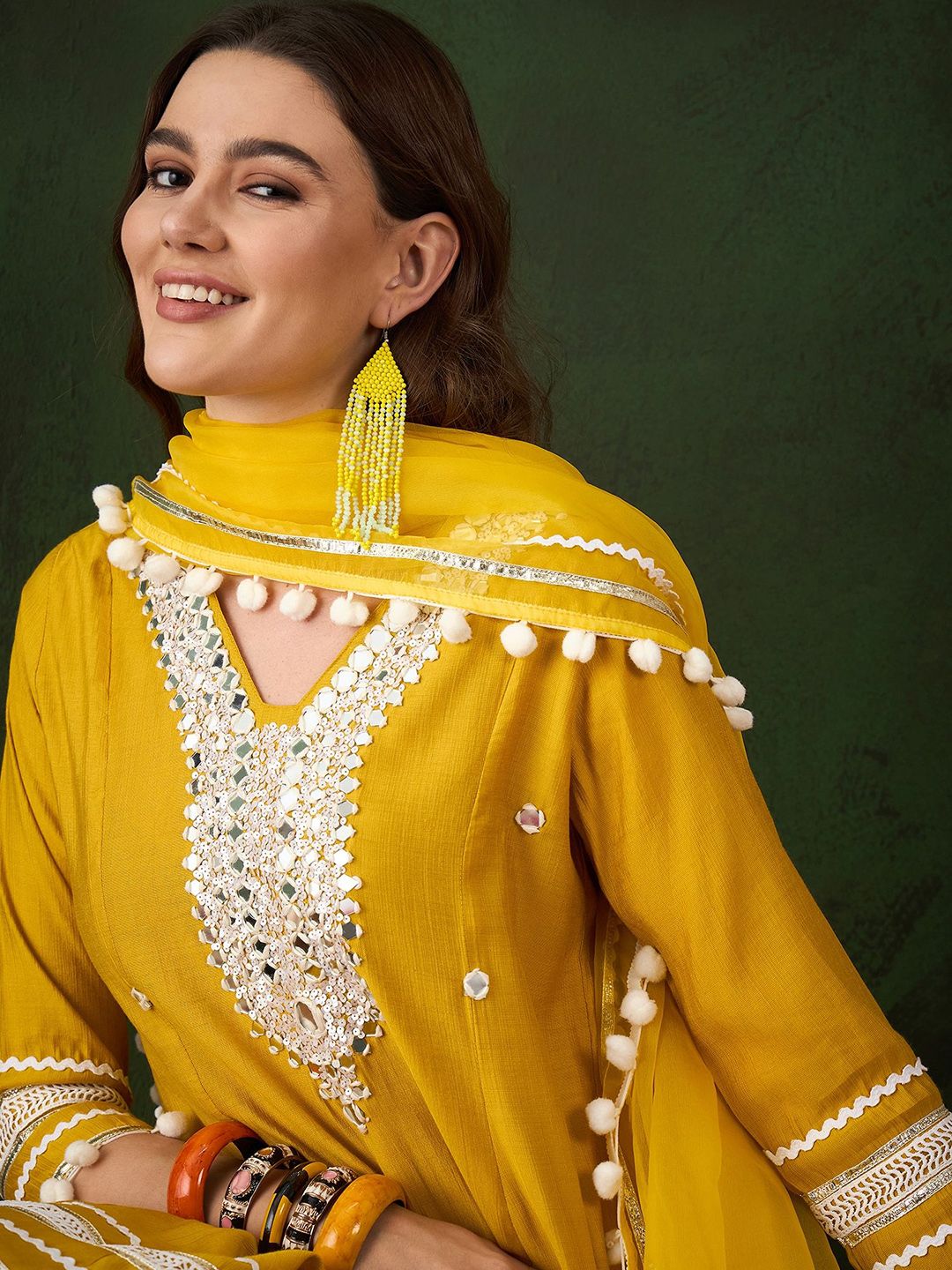 Dhiyona SN Women's Paisley Embroidered Anarkali Kurta & Trousers With Dupatta