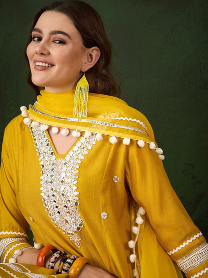 Dhiyona SN Women's Paisley Embroidered Anarkali Kurta & Trousers With Dupatta