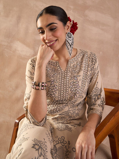 Dhiyona IE Floral Printed Sequinned Tunic With Trousers