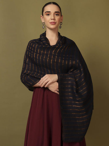 Dhiyona PA Striped Woven Design Reversible Sunehri Shawl