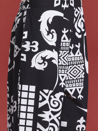 Dhiyona IE Ethnic Motifs Printed Pleated Pure Cotton Kurta with Trousers