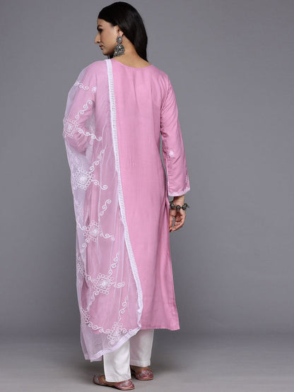 Dhiyona VA Women'sFloral Embroidered Regular Thread Work Kurta With Trousers & Dupatta