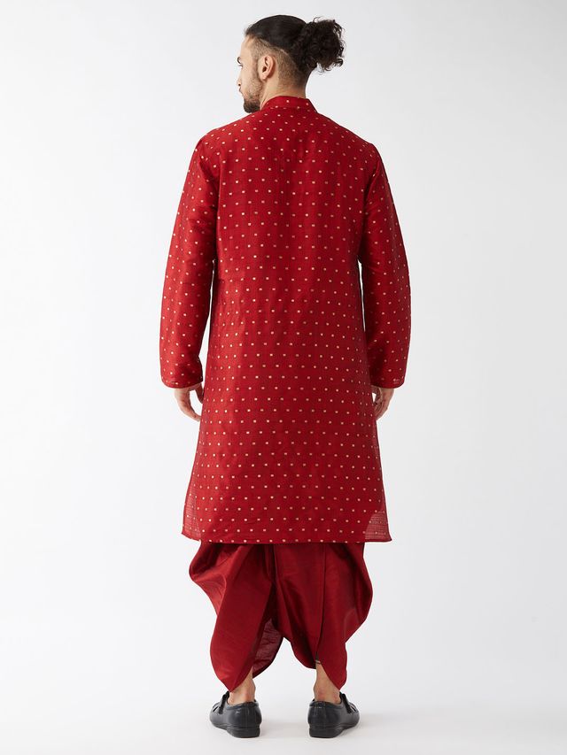 Men's Maroon Silk Blend Straight Kurta and Dhoti Set